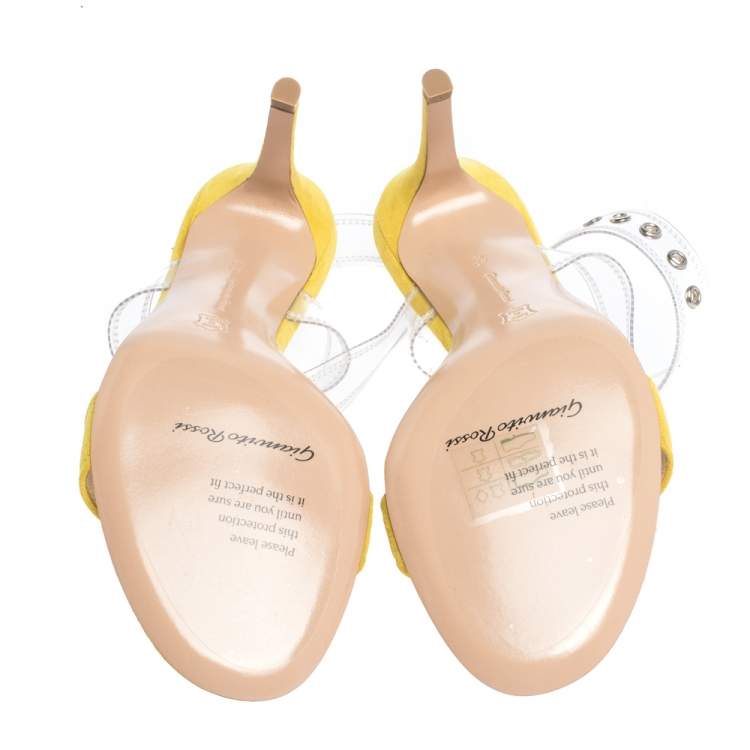 Pre Owned Gianvito Rossi Yellow Suede And PVC Ankle Strap Sandals Size 36.5 