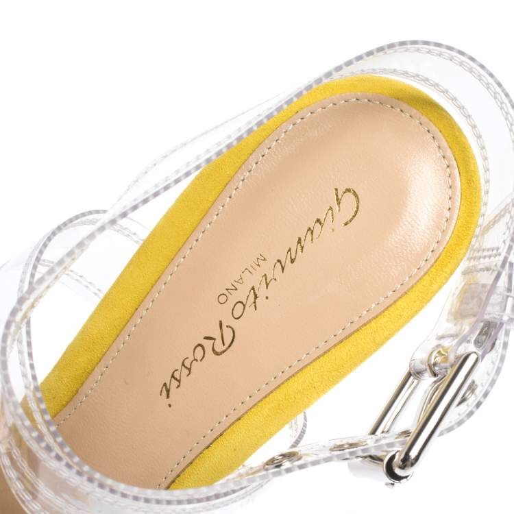 Pre Owned Gianvito Rossi Yellow Suede And PVC Ankle Strap Sandals Size 36.5 