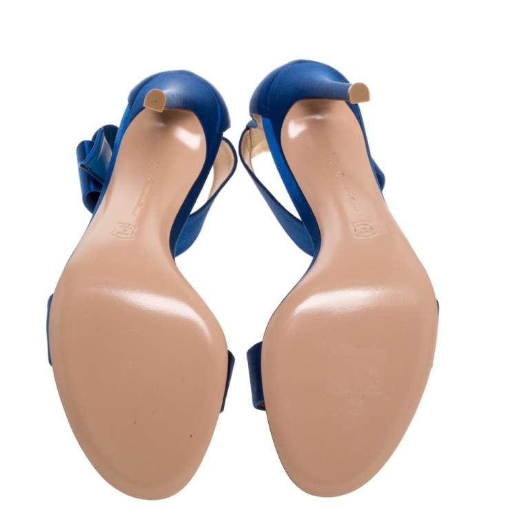 Pre Owned Gianvito Rossi Blue Satin Ankle Cuff Sandals Size 36.5 