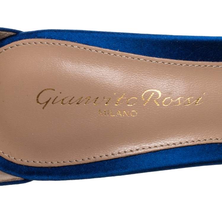 Pre Owned Gianvito Rossi Blue Satin Ankle Cuff Sandals Size 36.5 