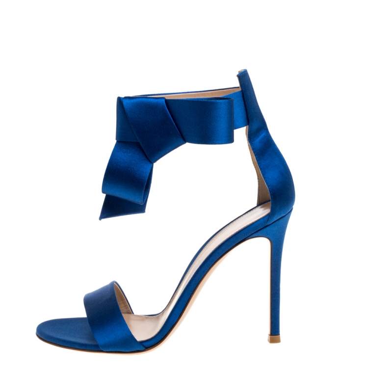 Pre Owned Gianvito Rossi Blue Satin Ankle Cuff Sandals Size 36.5 