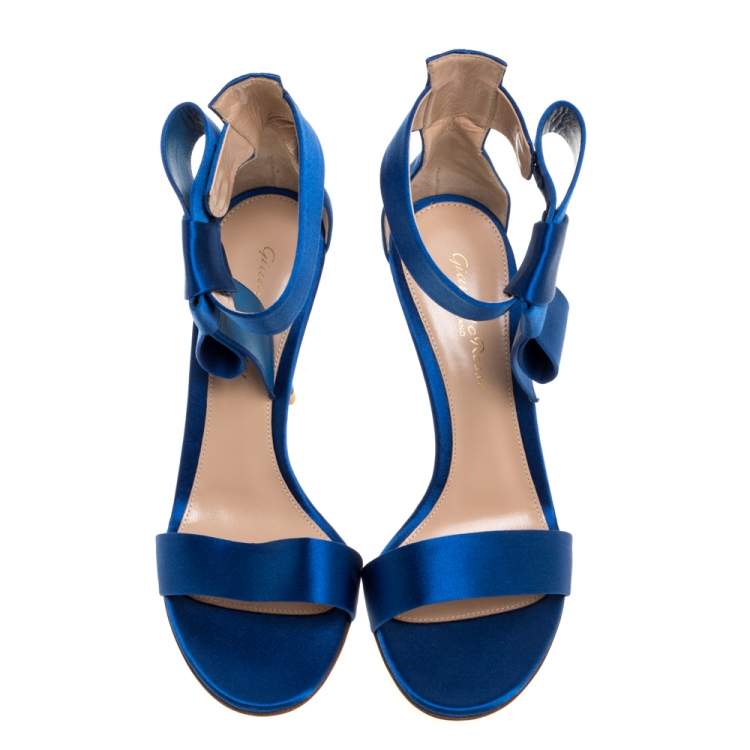 Pre Owned Gianvito Rossi Blue Satin Ankle Cuff Sandals Size 36.5 