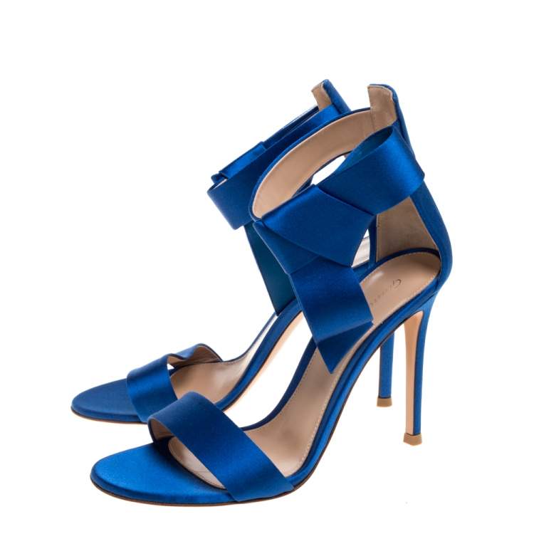 Pre Owned Gianvito Rossi Blue Satin Ankle Cuff Sandals Size 36.5 