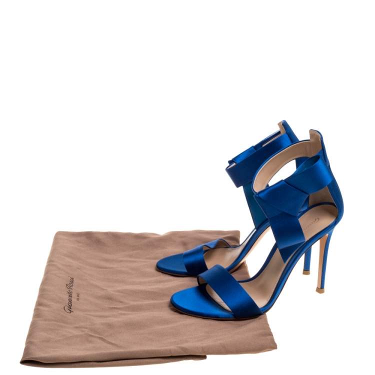 Pre Owned Gianvito Rossi Blue Satin Ankle Cuff Sandals Size 36.5 
