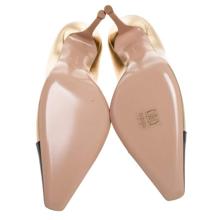 Pre Owned Gianvito Rossi Gold/Black Leather Lucy Pointed Toe Pumps Size 41
