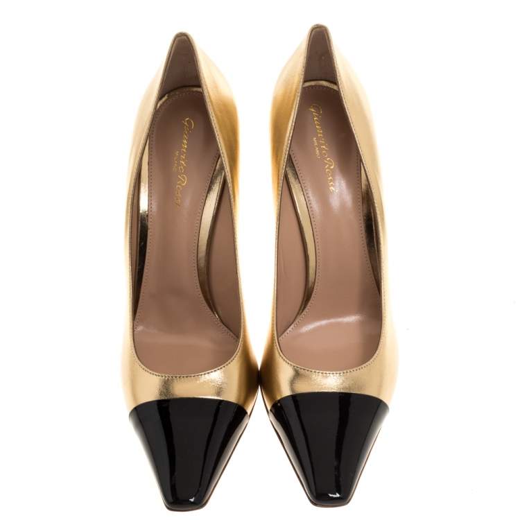 Pre Owned Gianvito Rossi Gold/Black Leather Lucy Pointed Toe Pumps Size 41