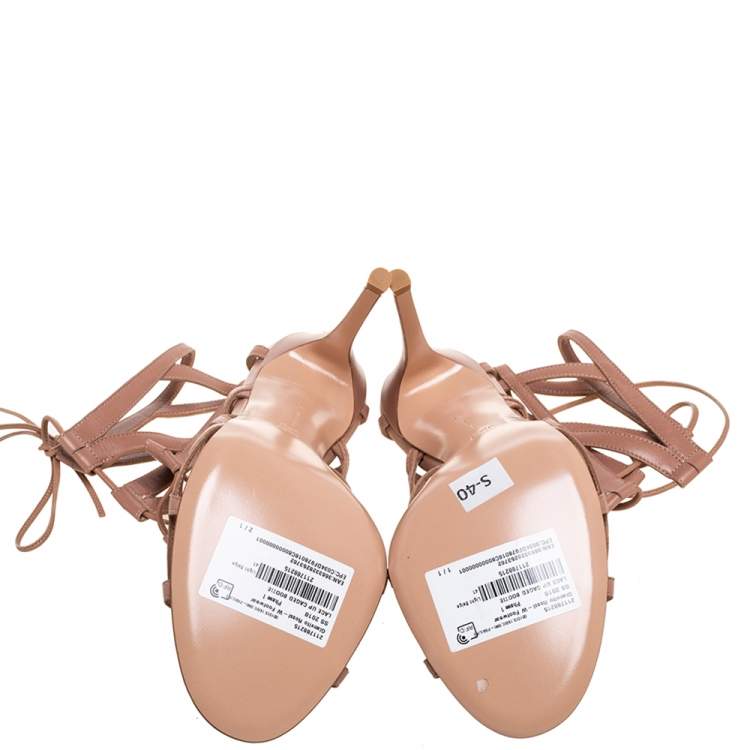 Pre Owned Gianvito Rossi Beige Leather Gladiator Lace Up Booties Size 41