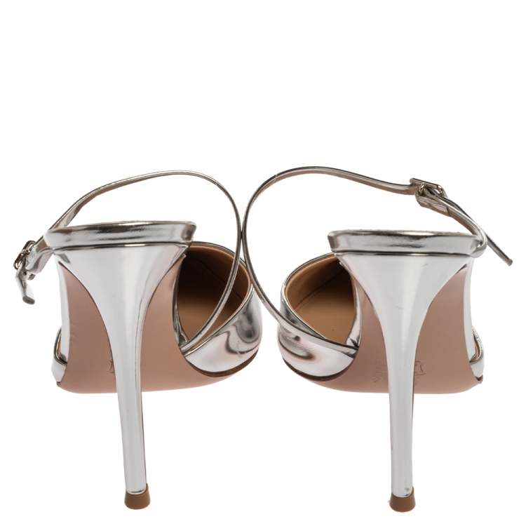 Pre Owned Gianvito Rossi Silver Leather Manhattan Pointed Toe Ankle Strap Sandals Size 39.5