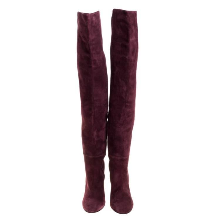 Pre Owned Gianvito Rossi Burgundy Suede Knee High Boots Size 36
