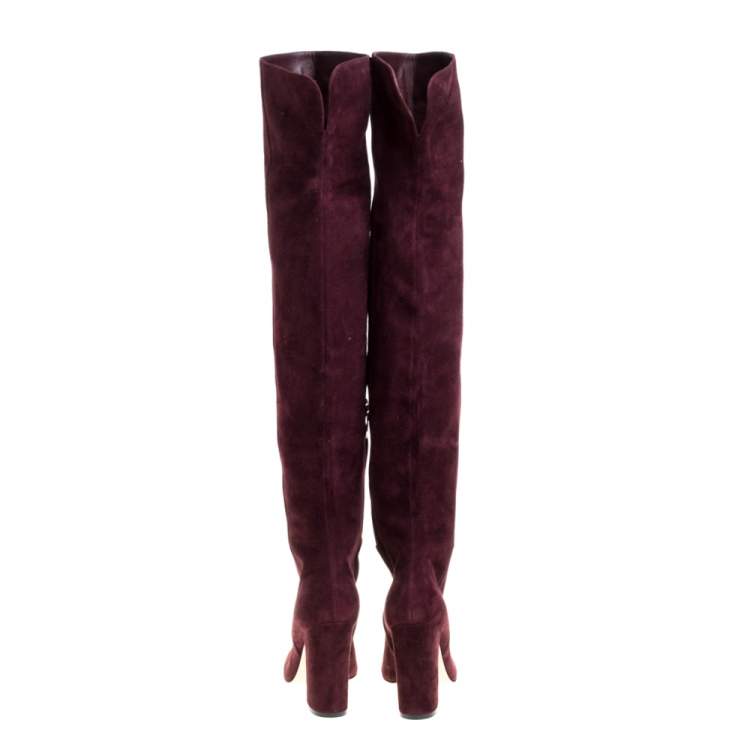 Pre Owned Gianvito Rossi Burgundy Suede Knee High Boots Size 36