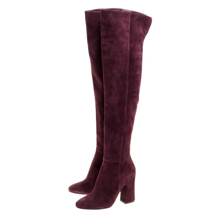 Pre Owned Gianvito Rossi Burgundy Suede Knee High Boots Size 36
