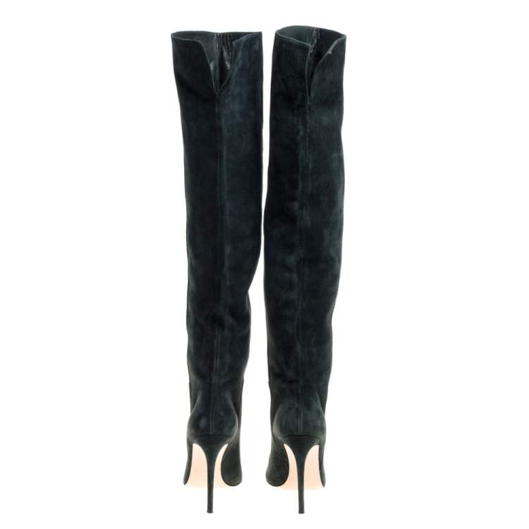 Pre Owned Gianvito Rossi Green Suede Knee High Boots Size 41