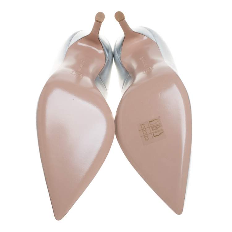 Pre Owned Gianvito Rossi Silver Leather Pointed Pumps Size 36