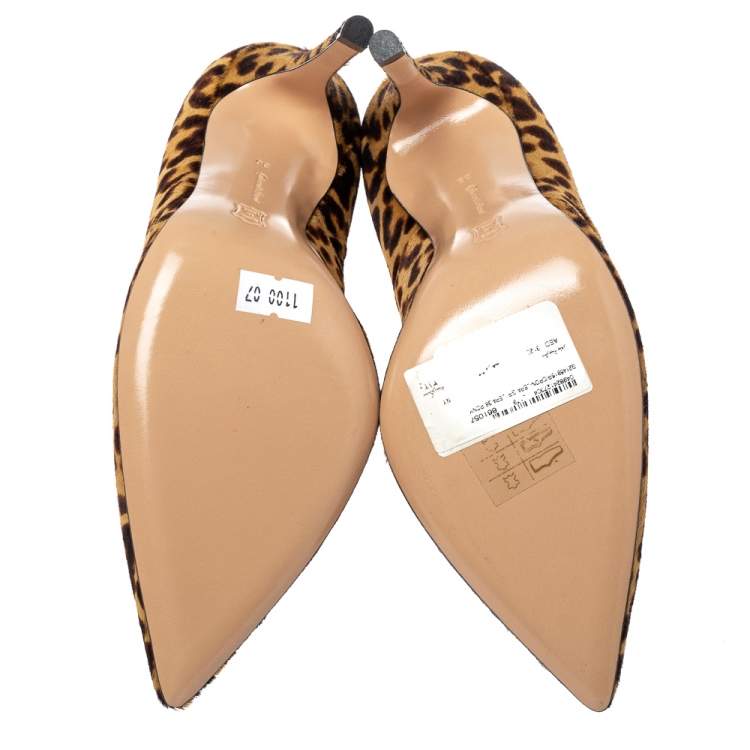Pre Owned Gianvito Rossi Leopard Print Pony Hair Pointed Toe Pumps Size 36