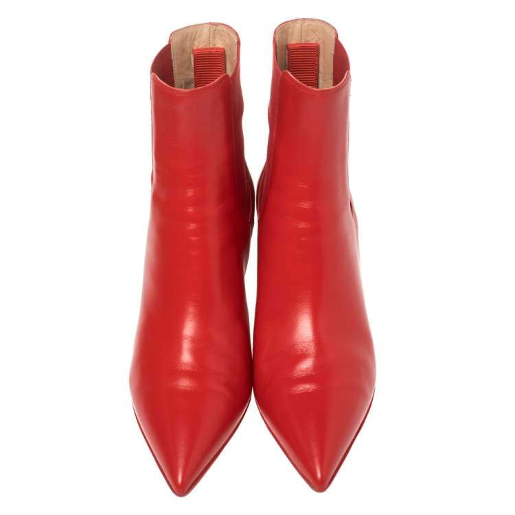 Pre Owned Gianvito Rossi Red Leather Ankle Boots Size 36.5