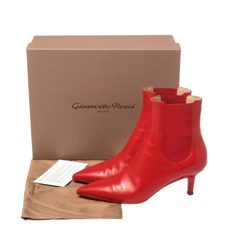 Pre Owned Gianvito Rossi Red Leather Ankle Boots Size 36.5