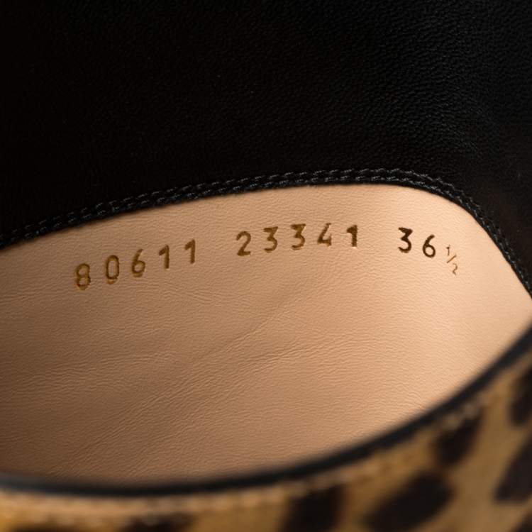 Pre Owned Gianvito Rossi Beige Leopard Print Calfhair Hunter Boots Size 36.5
