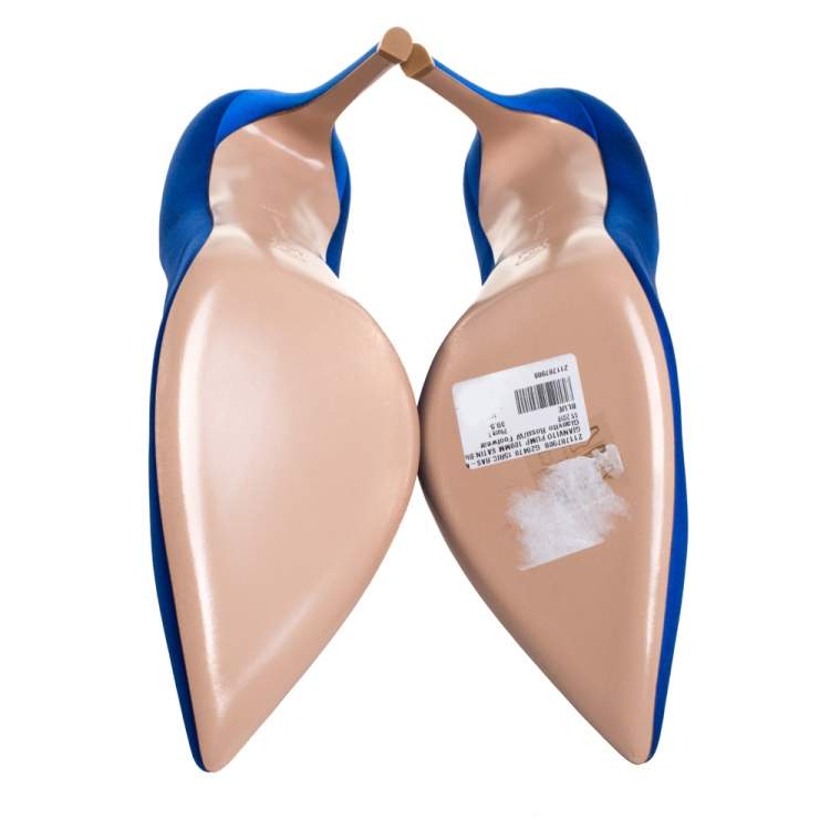 Pre Owned Gianvito Rossi Royal Blue Satin Pointed Toe Pumps Size 39.5