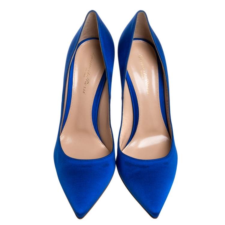 Pre Owned Gianvito Rossi Royal Blue Satin Pointed Toe Pumps Size 39.5