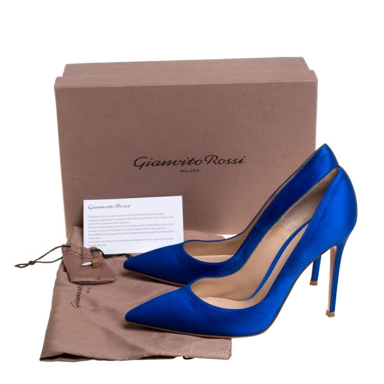 Pre Owned Gianvito Rossi Royal Blue Satin Pointed Toe Pumps Size 39.5