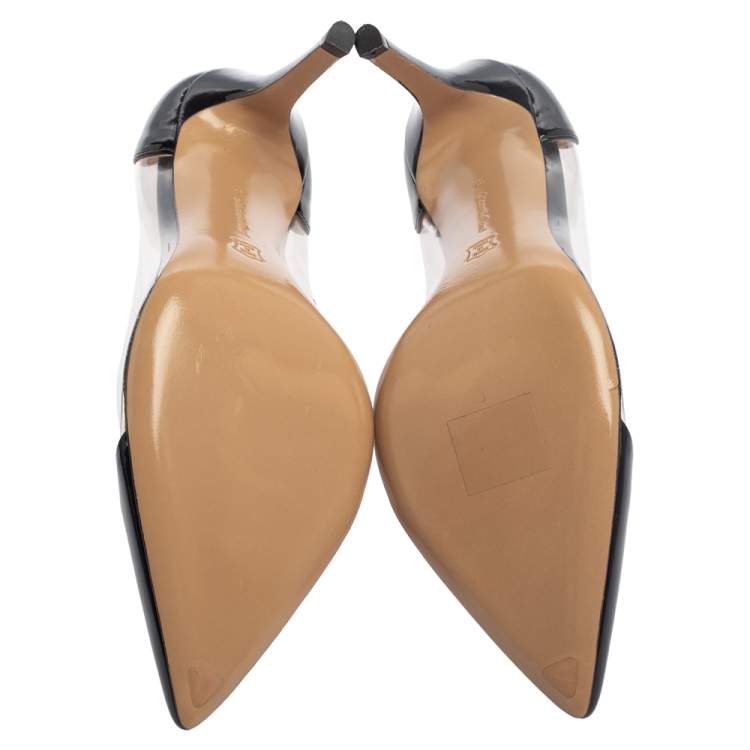 Pre Owned Gianvito Rossi Black Patent Leather and PVC Plexi Pointed Toe Pumps Size 37