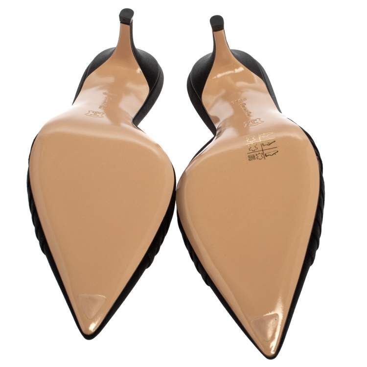 Pre Owned Gianvito Rossi Black Pleated Satin Crystal Embellished Pointed Toe Mules Size 39.5