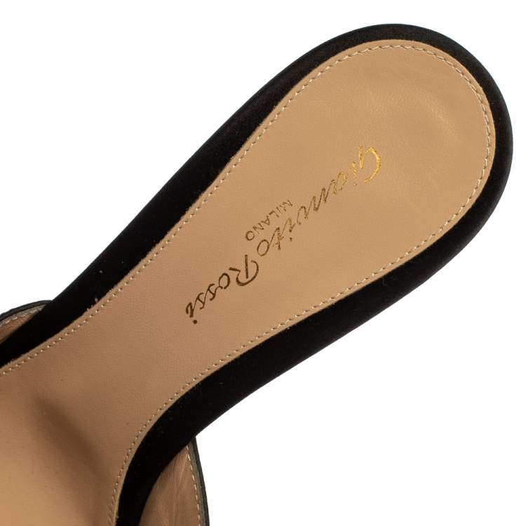 Pre Owned Gianvito Rossi Black Pleated Satin Crystal Embellished Pointed Toe Mules Size 39.5