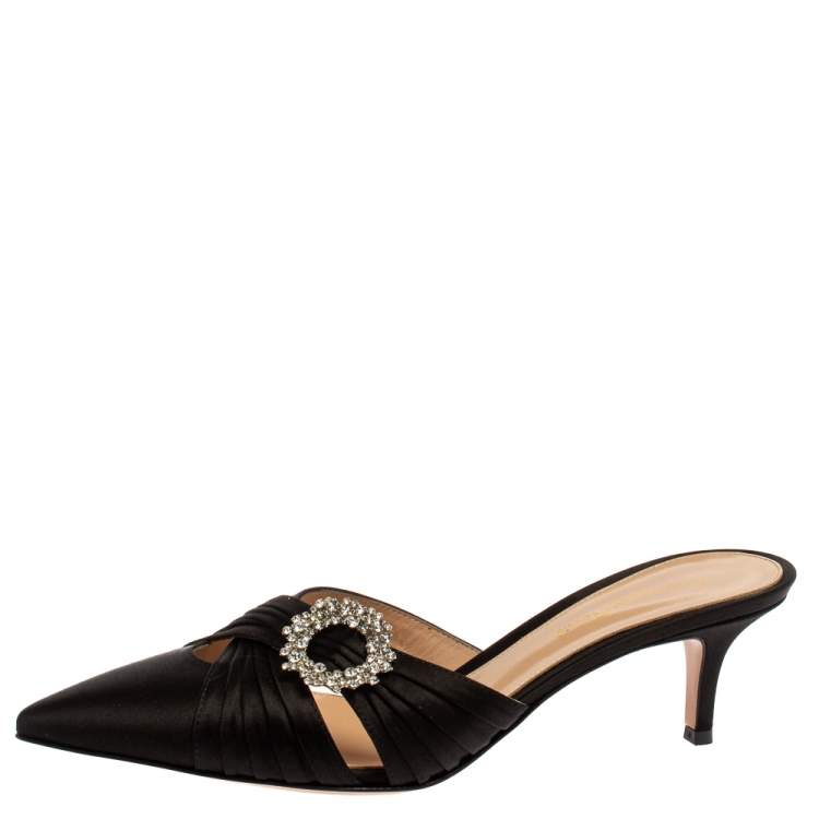 Gianvito Rossi Black Pleated Satin Crystal Embellished Pointed Toe