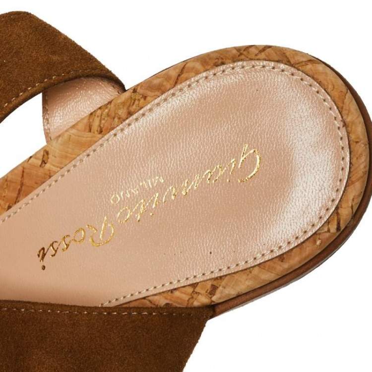 Pre Owned Gianvito Rossi Brown Suede Platform Wedges Ankle Wrap Sandals Size 40