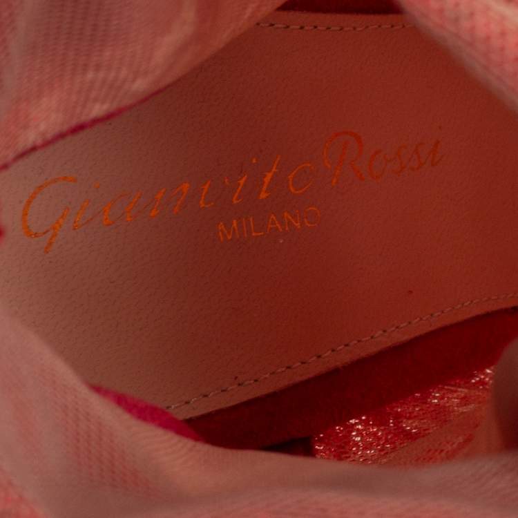 Pre Owned Gianvito Rossi Red Suede And Lace Pointed Toe Ankle Booties Size 36