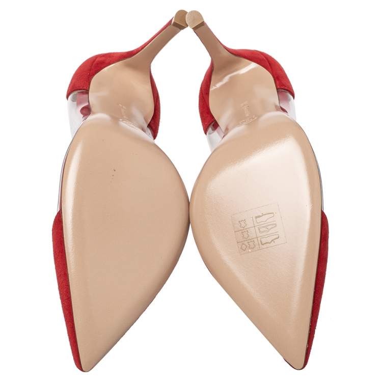Pre Owned Gianvito Rossi Red Suede And PVC Plexi Pointed Toe Pumps Size 35