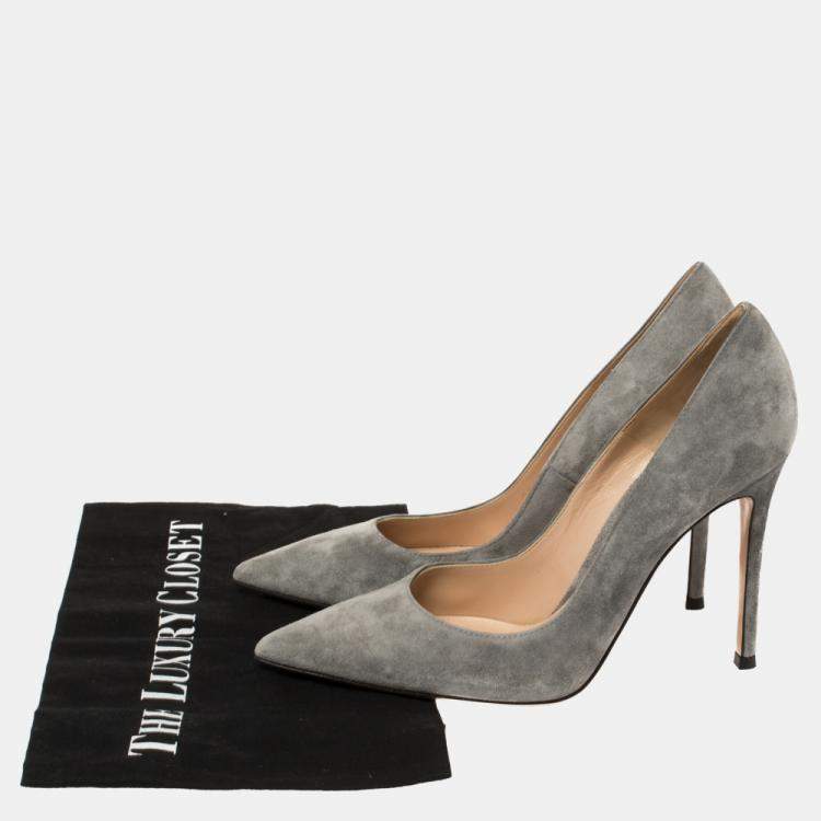 Pre Owned Gianvito Rossi Grey Suede Pointed Toe Pumps Size 39