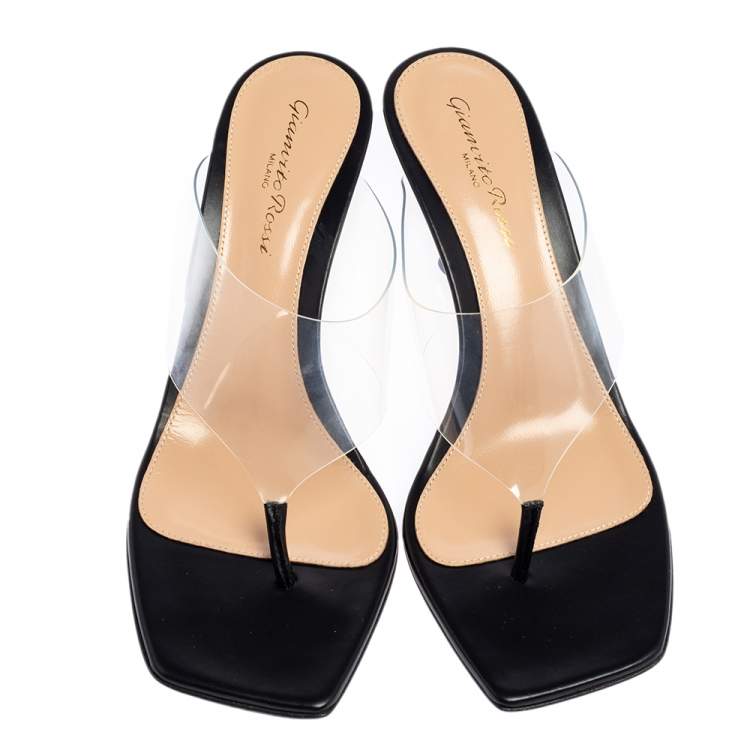 Pre Owned Gianvito Rossi Black PVC and Leather Plexi Thong Slide Sandals Size 38