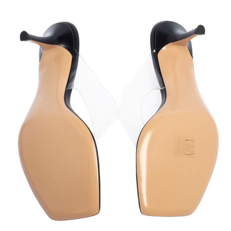 Pre Owned Gianvito Rossi Black PVC and Leather Plexi Thong Slide Sandals Size 38