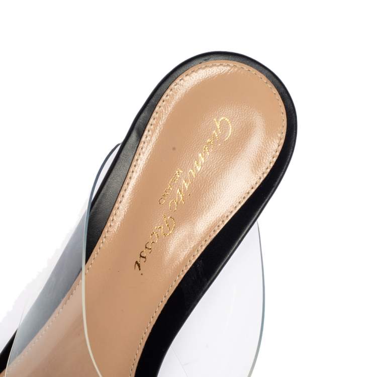 Pre Owned Gianvito Rossi Black PVC and Leather Plexi Thong Slide Sandals Size 38