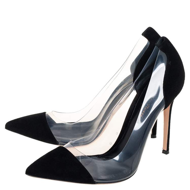 Pre Owned Gianvito Rossi Black Suede And PVC Plexi Pointed Toe Pumps Size 40