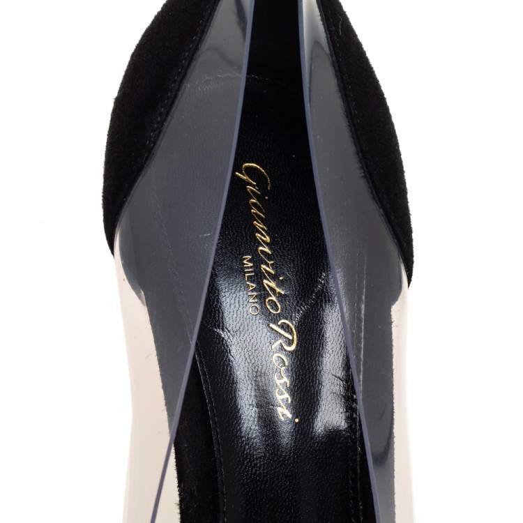 Pre Owned Gianvito Rossi Black Suede And PVC Plexi Pointed Toe Pumps Size 40