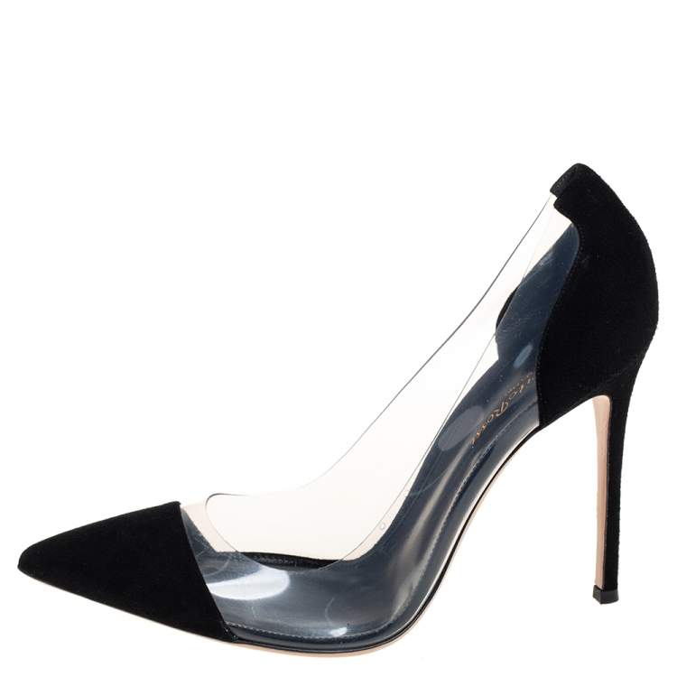 Pre Owned Gianvito Rossi Black Suede And PVC Plexi Pointed Toe Pumps Size 40