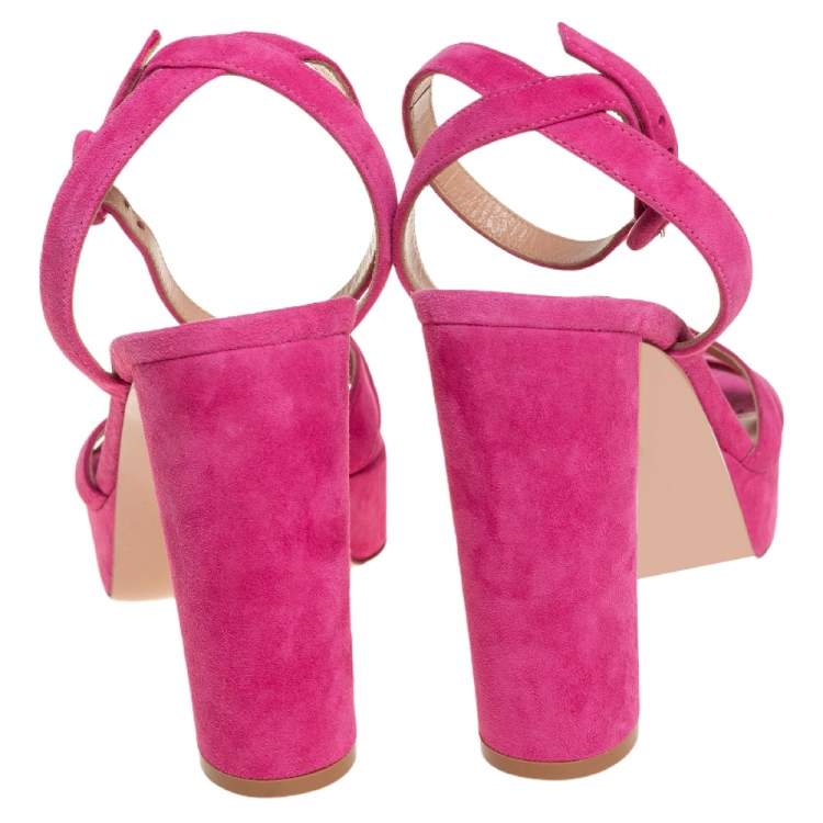 Pre Owned Gianvito Rossi Pink Suede Poppy Ankle Strap Sandals Size 39