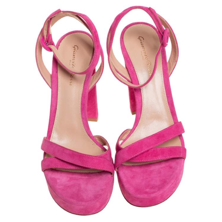 Pre Owned Gianvito Rossi Pink Suede Poppy Ankle Strap Sandals Size 39
