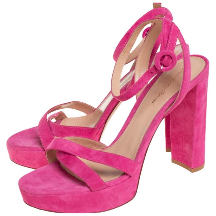 Pre Owned Gianvito Rossi Pink Suede Poppy Ankle Strap Sandals Size 39