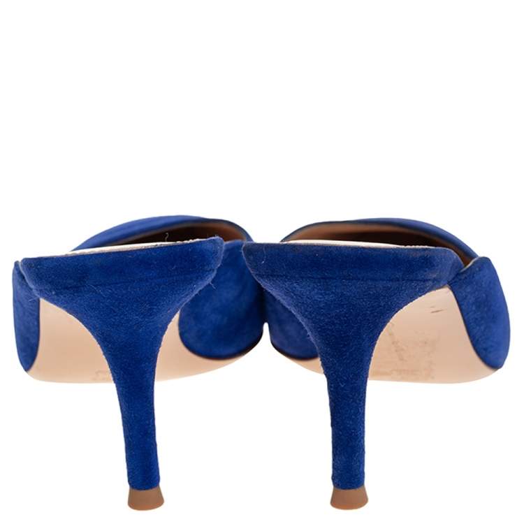 Pre Owned Gianvito Rossi Blue Suede Paige Mules Size 36