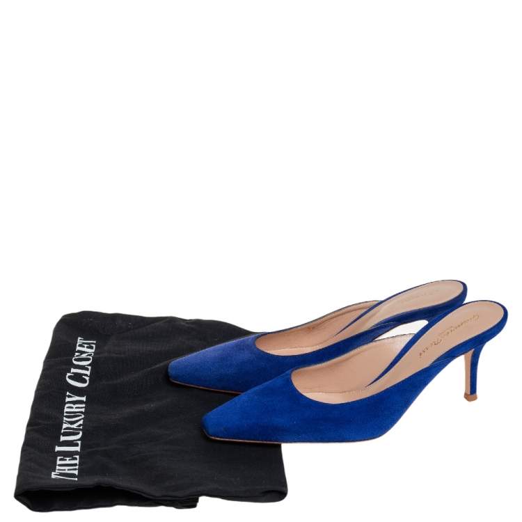 Pre Owned Gianvito Rossi Blue Suede Paige Mules Size 36
