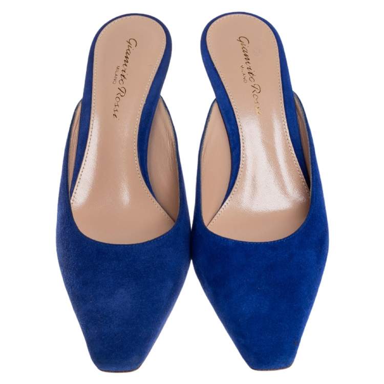 Pre Owned Gianvito Rossi Blue Suede Paige Mules Size 36