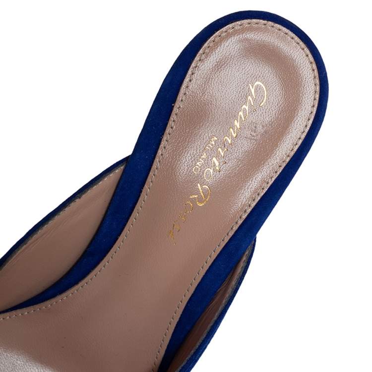 Pre Owned Gianvito Rossi Blue Suede Paige Mules Size 36