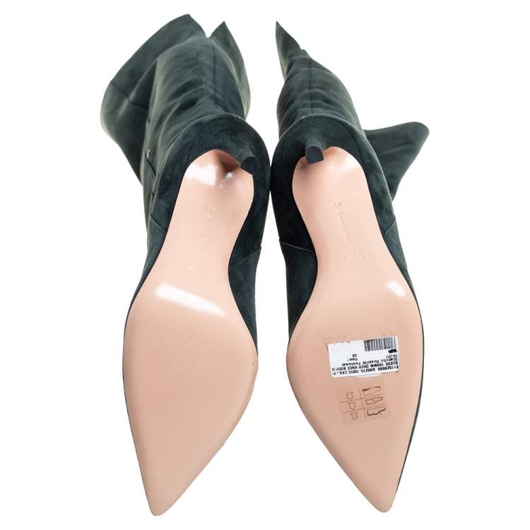 Pre Owned Gianvito Rossi Green Suede Over The Knee Boots Size 36