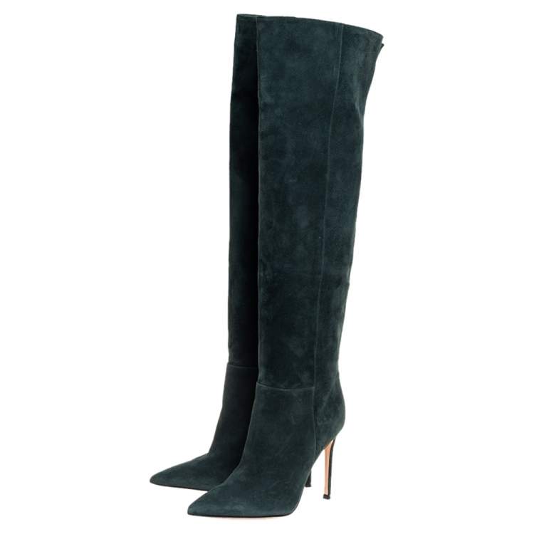 Pre Owned Gianvito Rossi Green Suede Over The Knee Boots Size 36