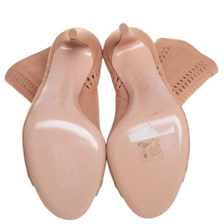Pre Owned Gianvito Rossi Beige Knit Fabric Open Toe Ankle Boots Size 40