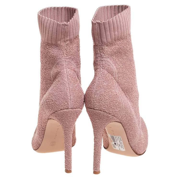 Pre Owned Gianvito Rossi Pink Fabric Fiona Pointed Toe Ankle Boots Size 41