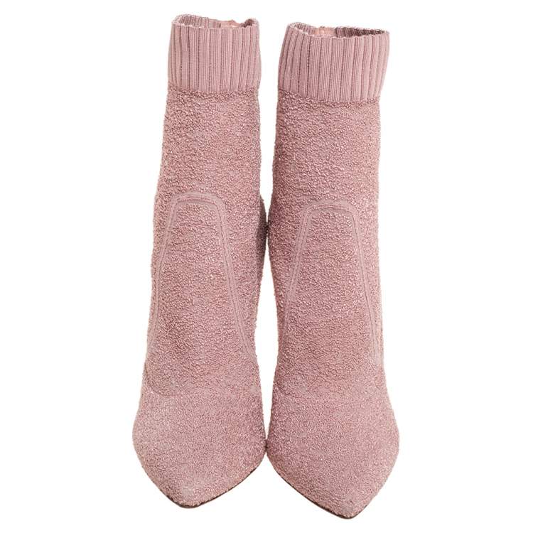 Pre Owned Gianvito Rossi Pink Fabric Fiona Pointed Toe Ankle Boots Size 41